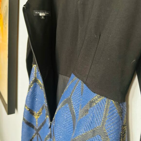 Slate & Willow Women's Blue Metallic Jacquard Crew Neckline Mini Dress Size 8 - Picture 10 of 11